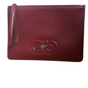 Salvatore Ferragamo Large Red Leather Clutch